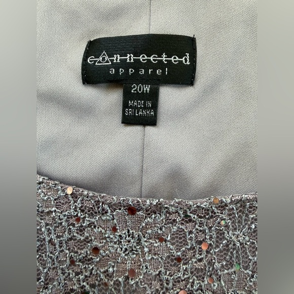 Macy’s Connected Dress 20W Rosegold Gray Sequin Lace Overlay Stretch Cape Sleeve - Picture 3 of 10